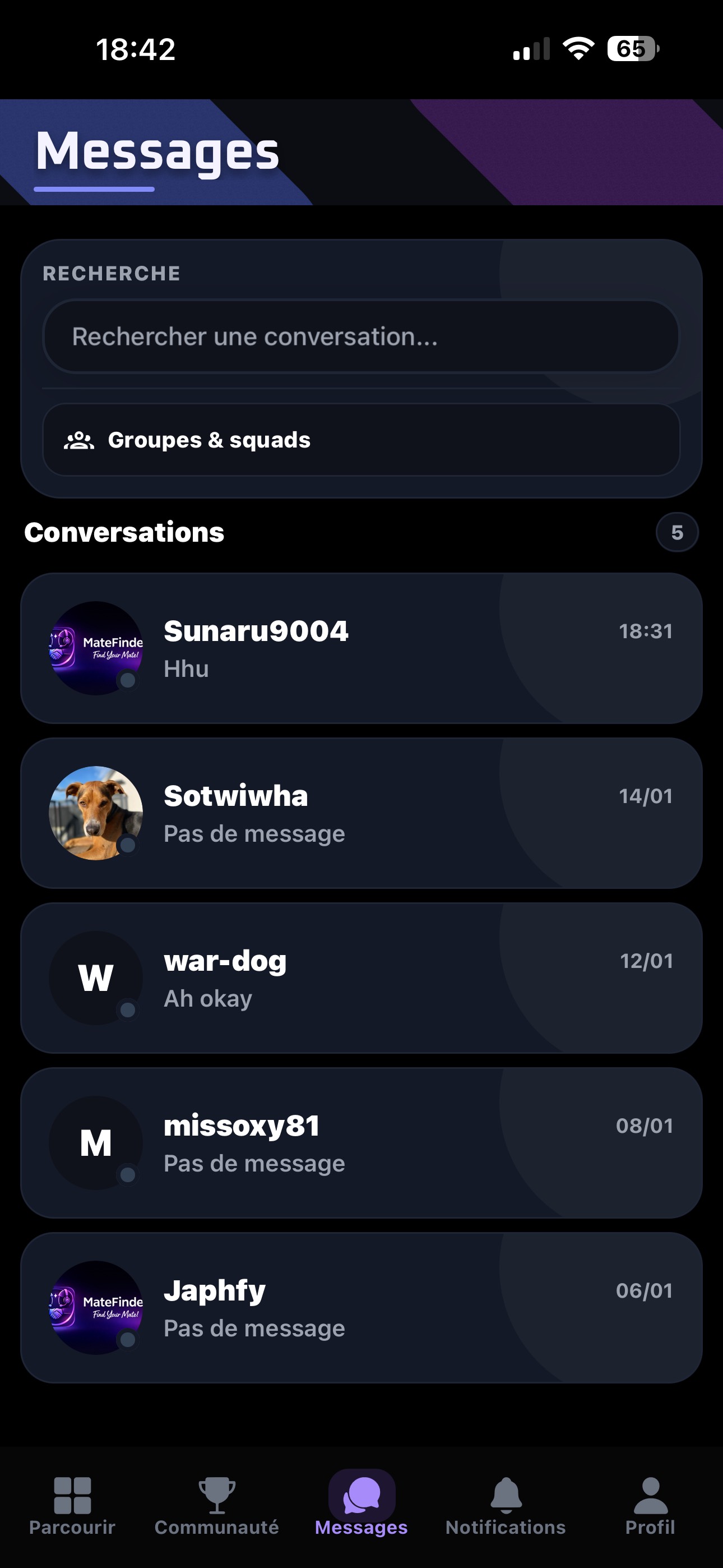 Filtres de recherche